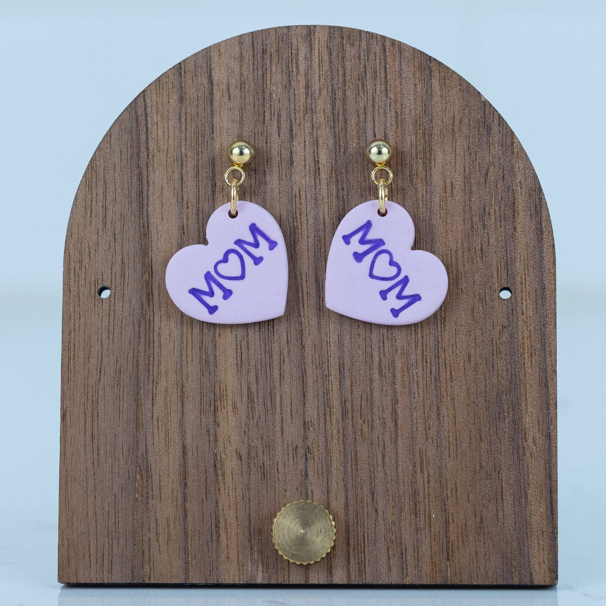 Mom Heart Dangles - handmade polymer clay earrings
