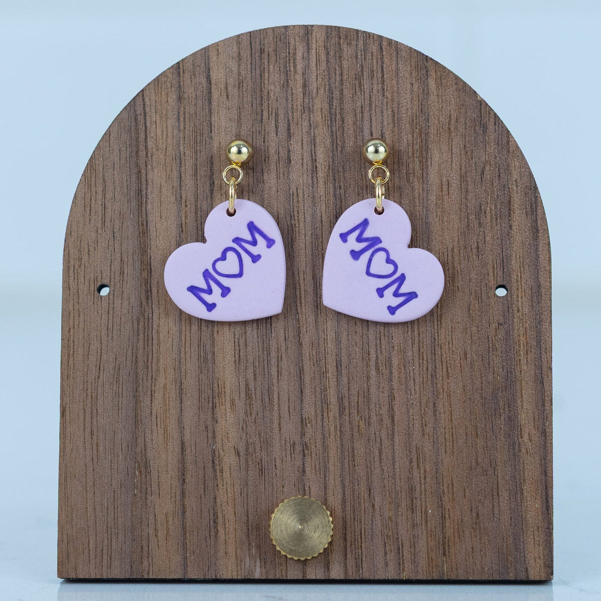 Mom Heart Dangles - handmade polymer clay earrings