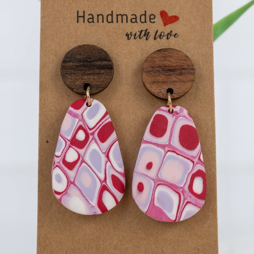 Mosaic Wood Teardrop Dangles Large