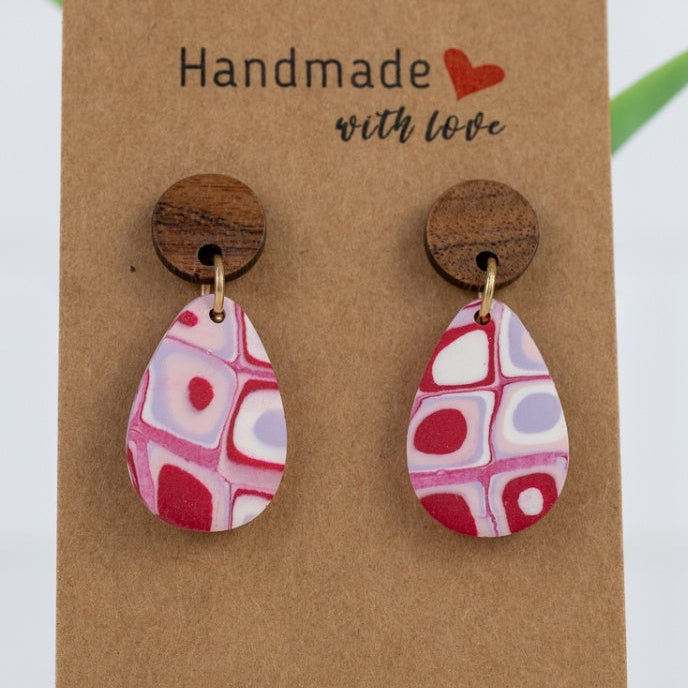 Mosaic Wood Teardrop Dangles Small