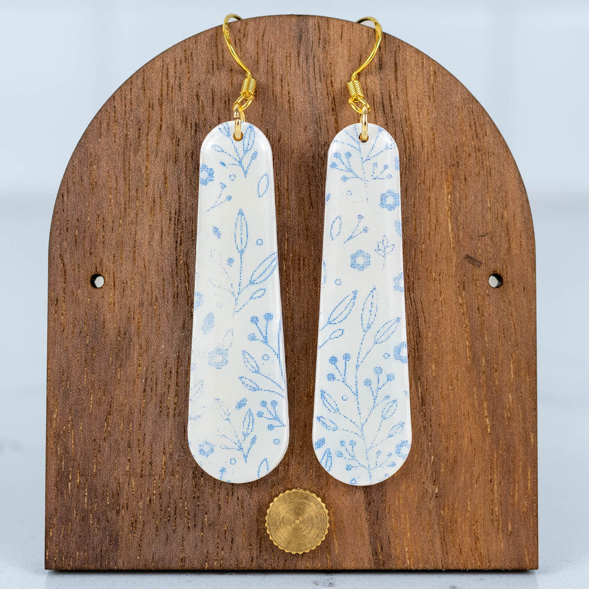 Blue Floral Bar Dangles