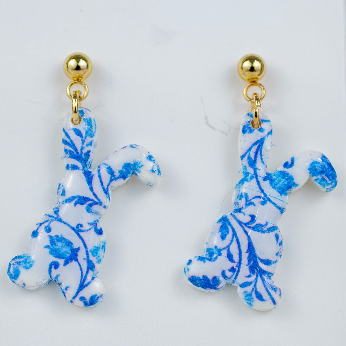 Blue Floral Bunny Dangles (Ball Stud)