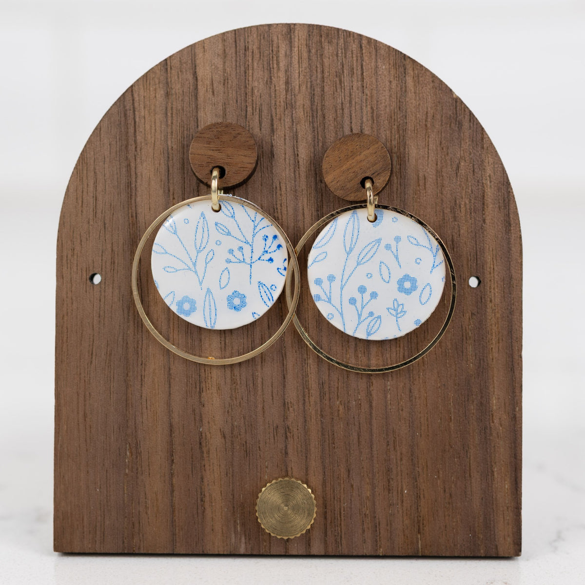 Blue Floral Circle Hoop Dangles