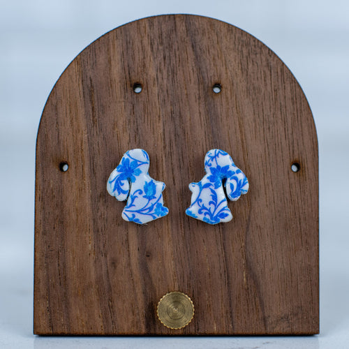 Blue Floral Dog Studs