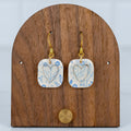 Blue Floral Heart Cutout Square Dangles - Hooks