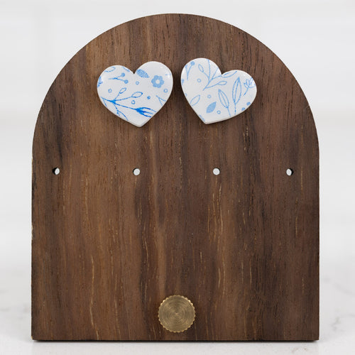 Blue Floral Heart Studs