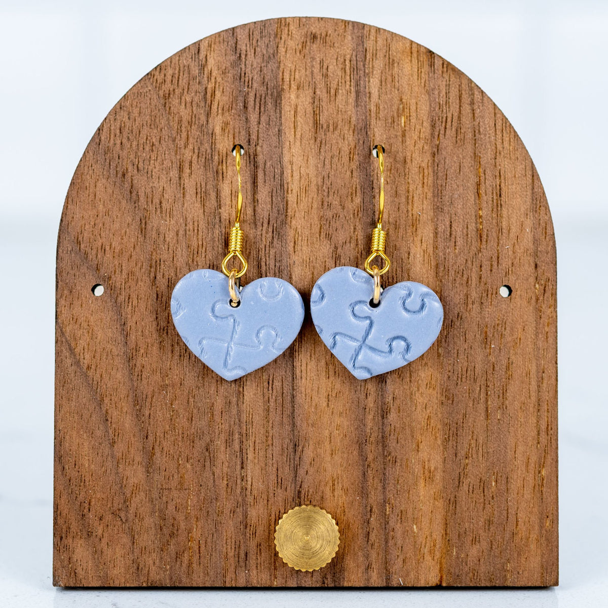 Blue Puzzle Heart Dangles - Hooks