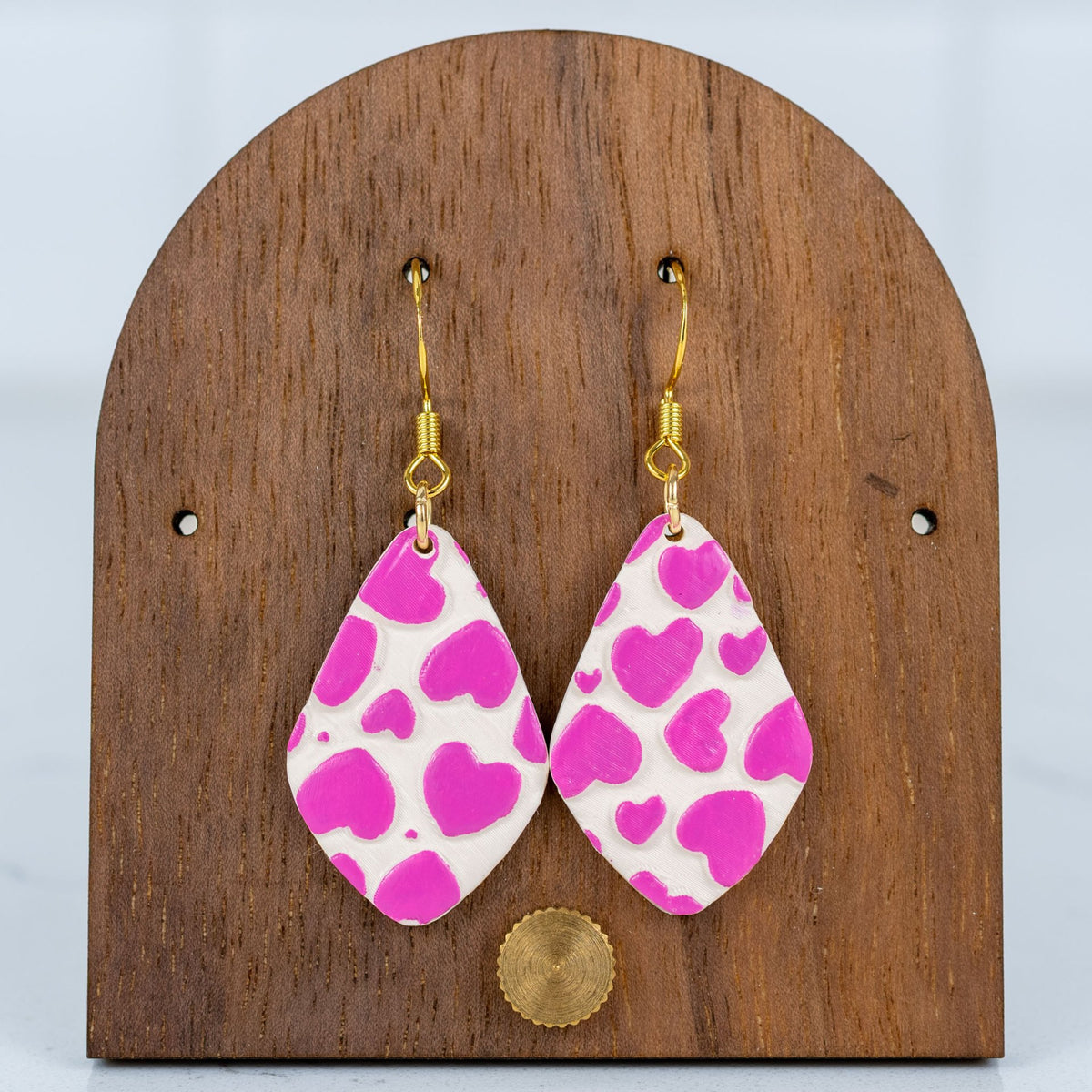 Bright Pink Heart Diamond Dangles