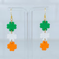 Irish flag shamrock polymer clay dangle earrings in green, white, and orange