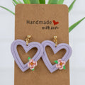 Lavender Heart Floral Dangles - handmade polymer clay earrings