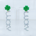 Lucky glitter shamrock word polymer clay dangle earrings for St. Patrick’s Day