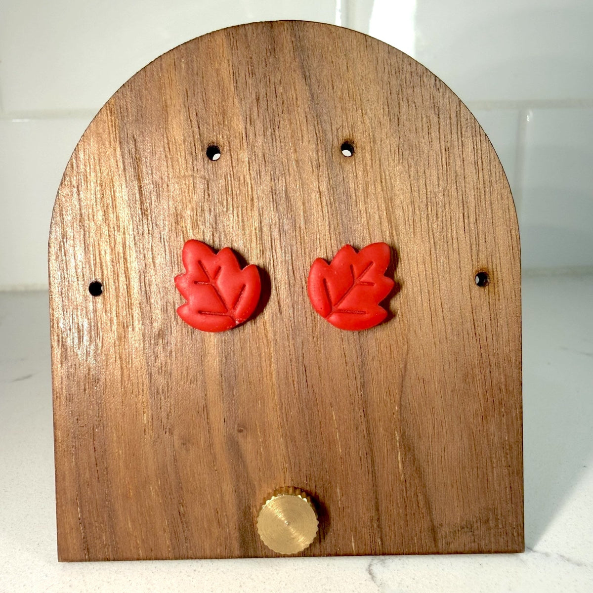Red Maple Leaf Studs - handmade polymer clay earrings