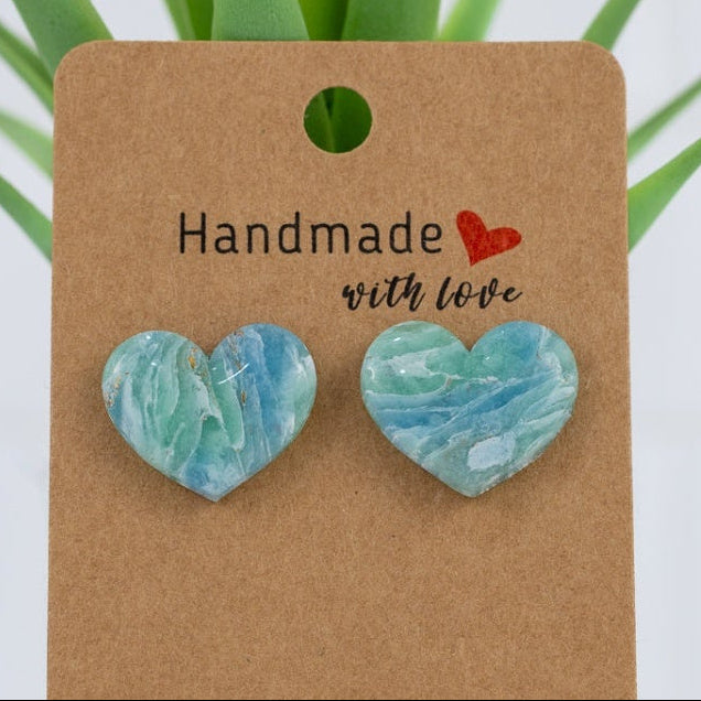 Ocean Marble Heart Studs