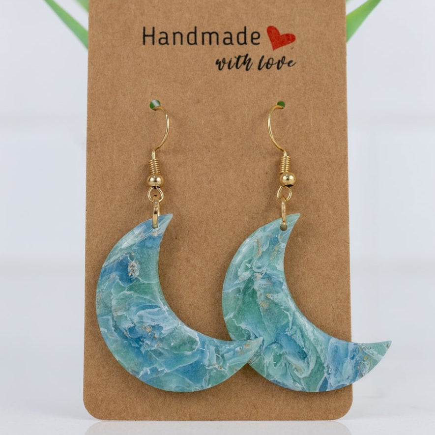 Ocean Marble Moon Dangles