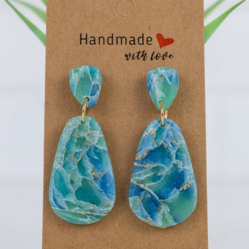 Ocean Marble Double Teardrop Dangles