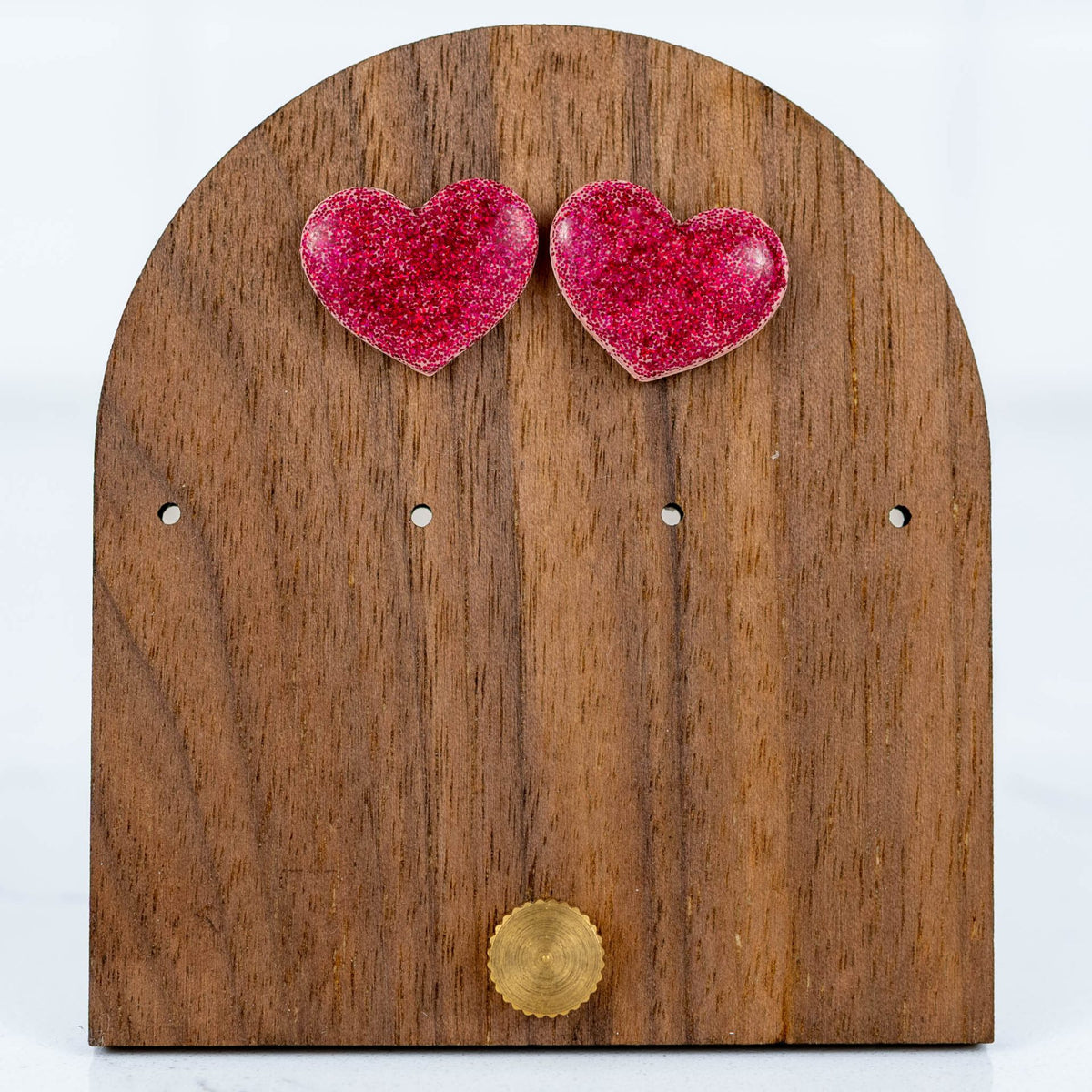 Pink Glitter Heart Studs