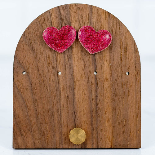 Pink Glitter Heart Studs