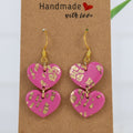 Pink Gold Double Heart Dangles