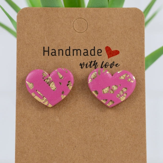 Pink Gold Heart Studs
