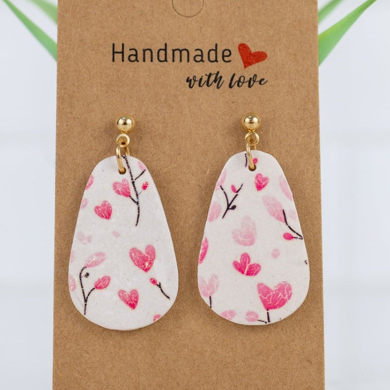 Pink Heart Branch Teardrop Dangles