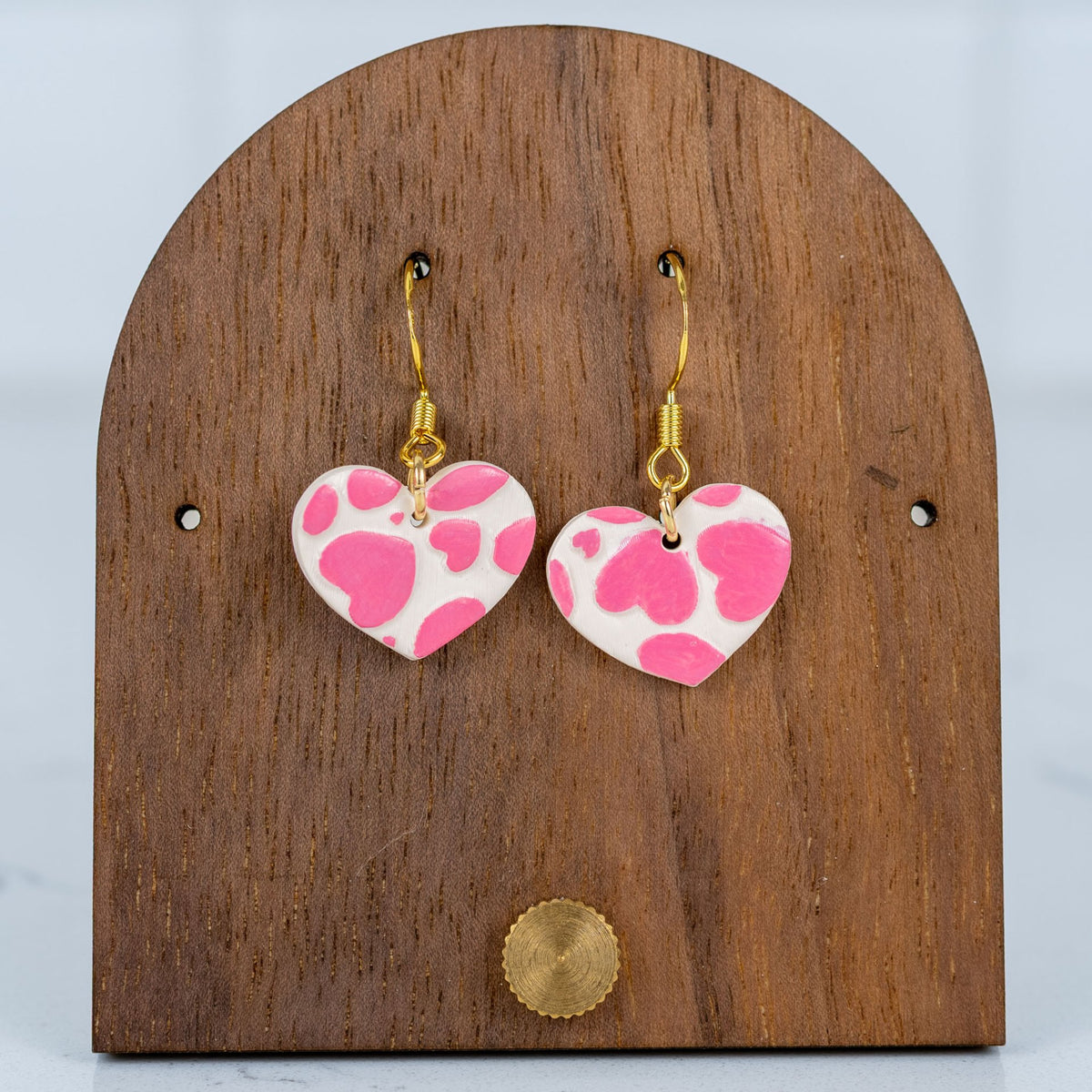 Pink Heart Print Heart Dangles