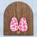 Pink Heart Pattern Teardrop Dangles