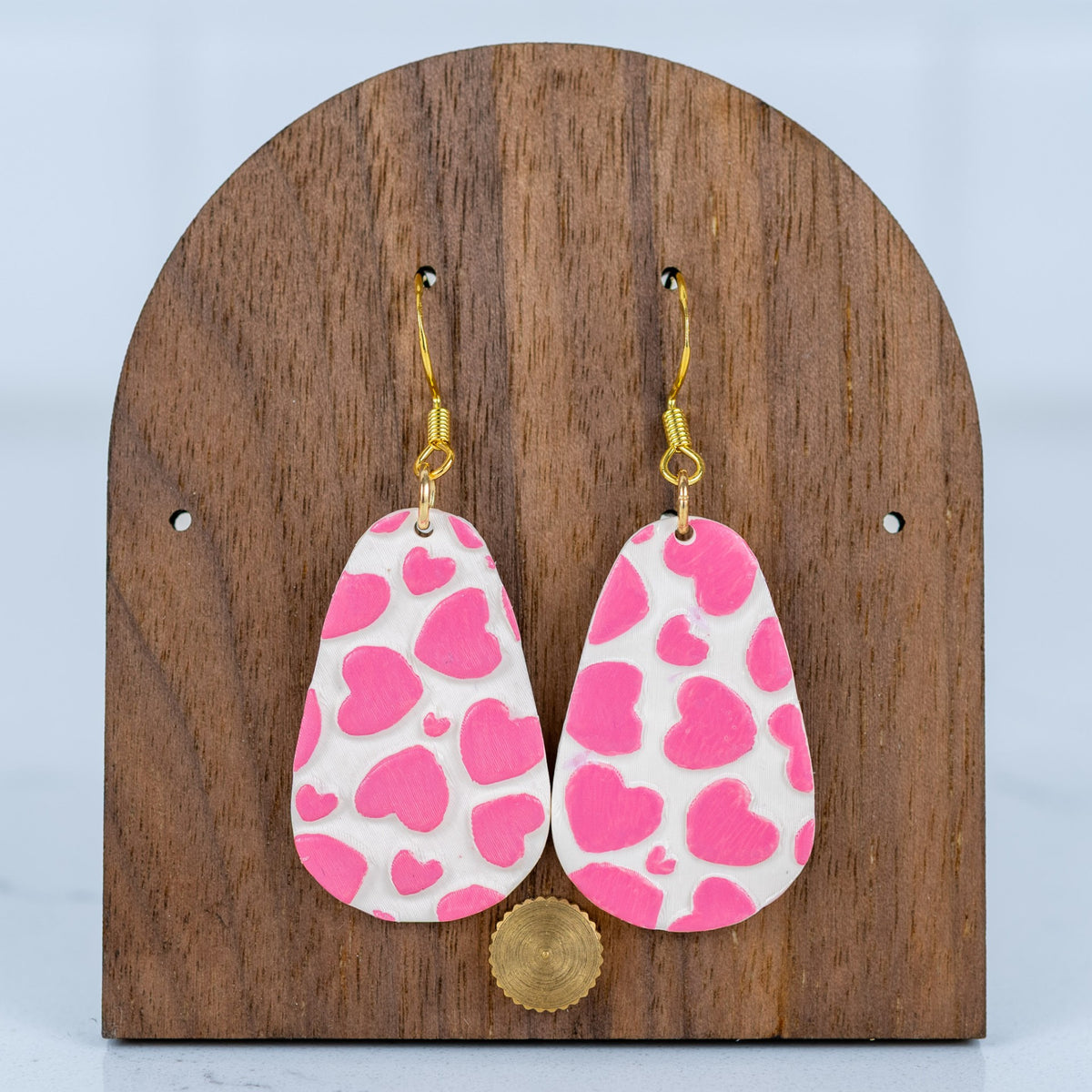 Pink Heart Pattern Teardrop Dangles