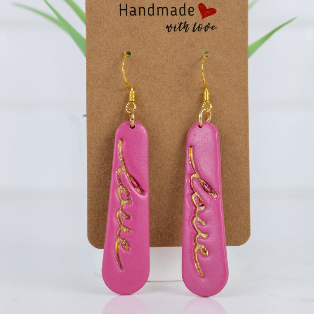 Pink Love Script Dangles