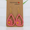Pink Teardrop Daisy Dangles - handmade polymer clay earrings