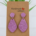 Purple Teardrop Floral Dangles - handmade polymer clay earrings