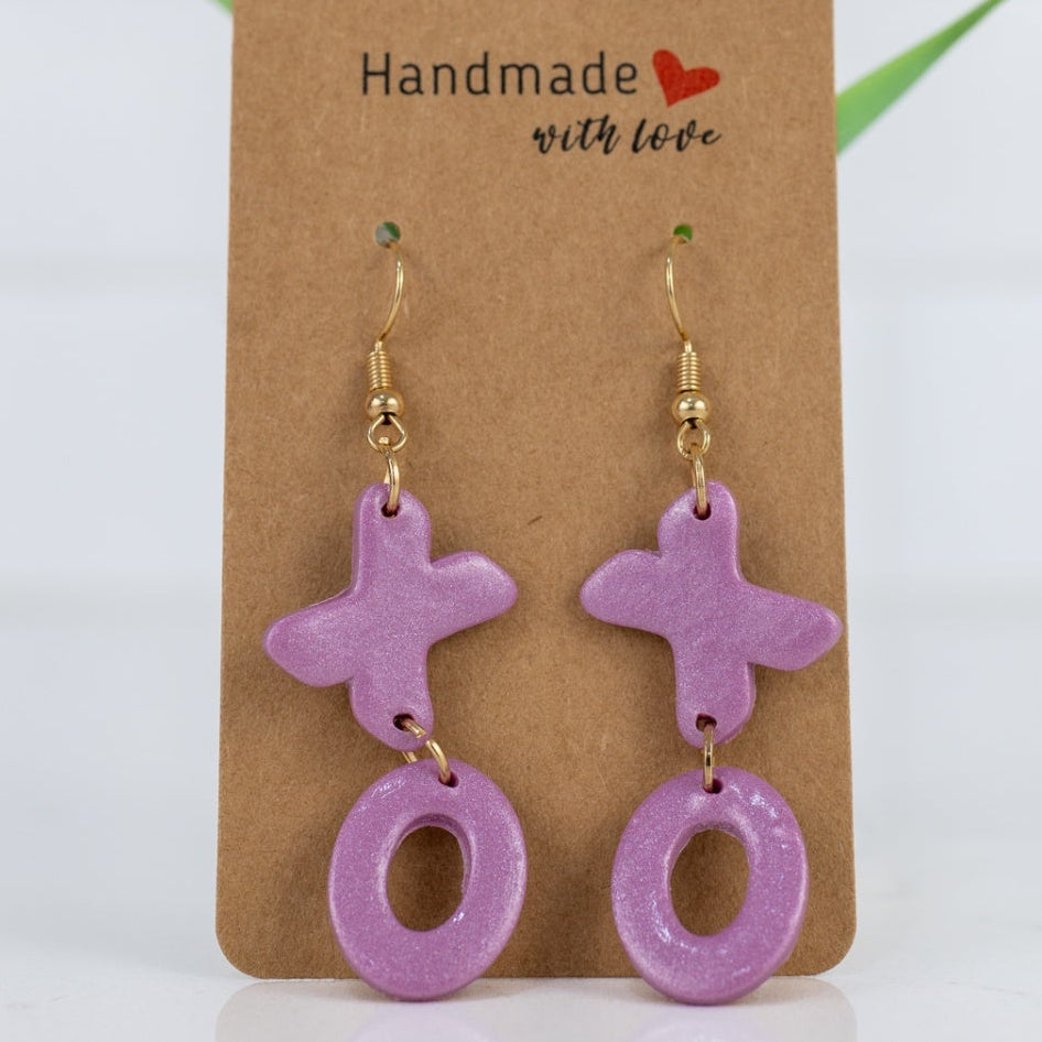 Purple XO Dangles - handmade polymer clay earrings