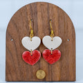 White and Red Glitter Double Heart Dangles