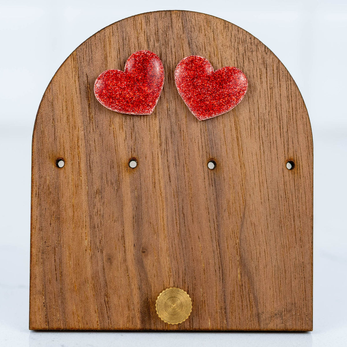 Red Glitter Heart Studs