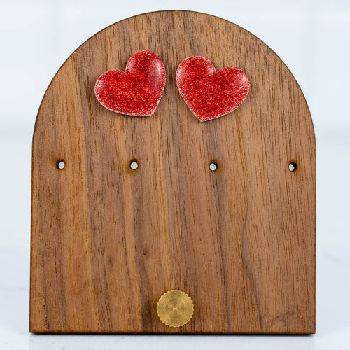 Red Glitter Heart Studs