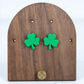 Small textured shamrock stud earrings in green polymer clay