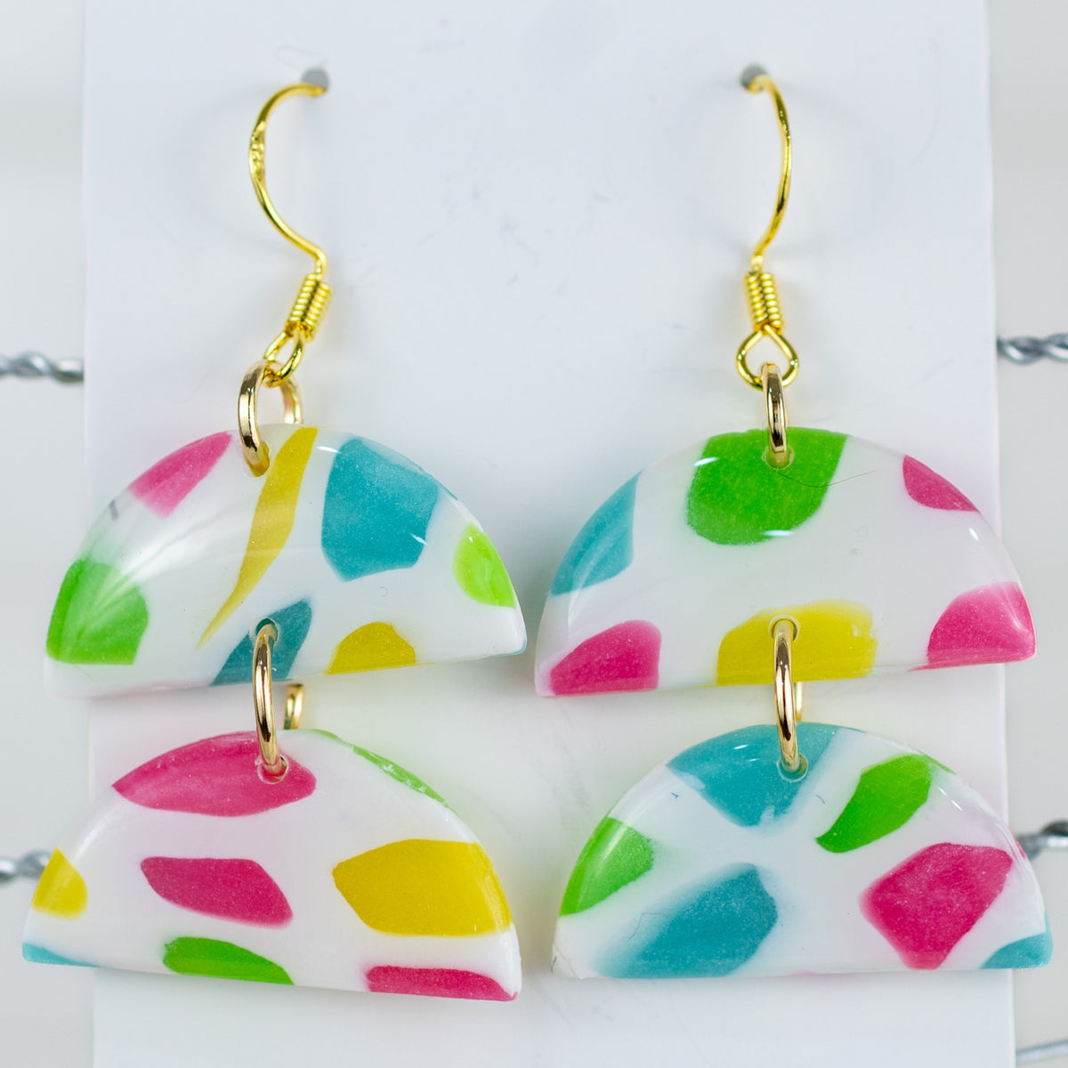 Stained Glass Double Half Moon Dangles