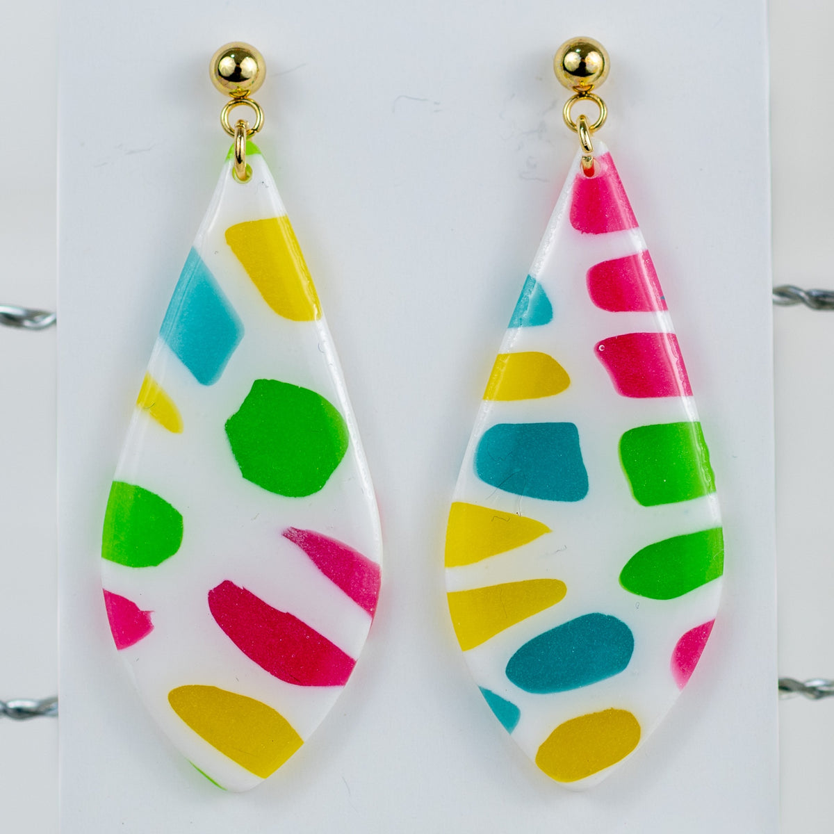 Stained Glass Long Teardrop Dangles