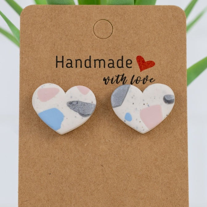 Terrazzo Heart Studs - handmade polymer clay earrings