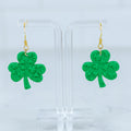 Textured shamrock polymer clay dangle earrings with gold hook hardware
